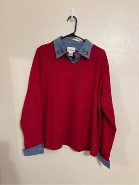 Breckenridge Cardinal Embroidered Layered Sweater Shirt XL Red